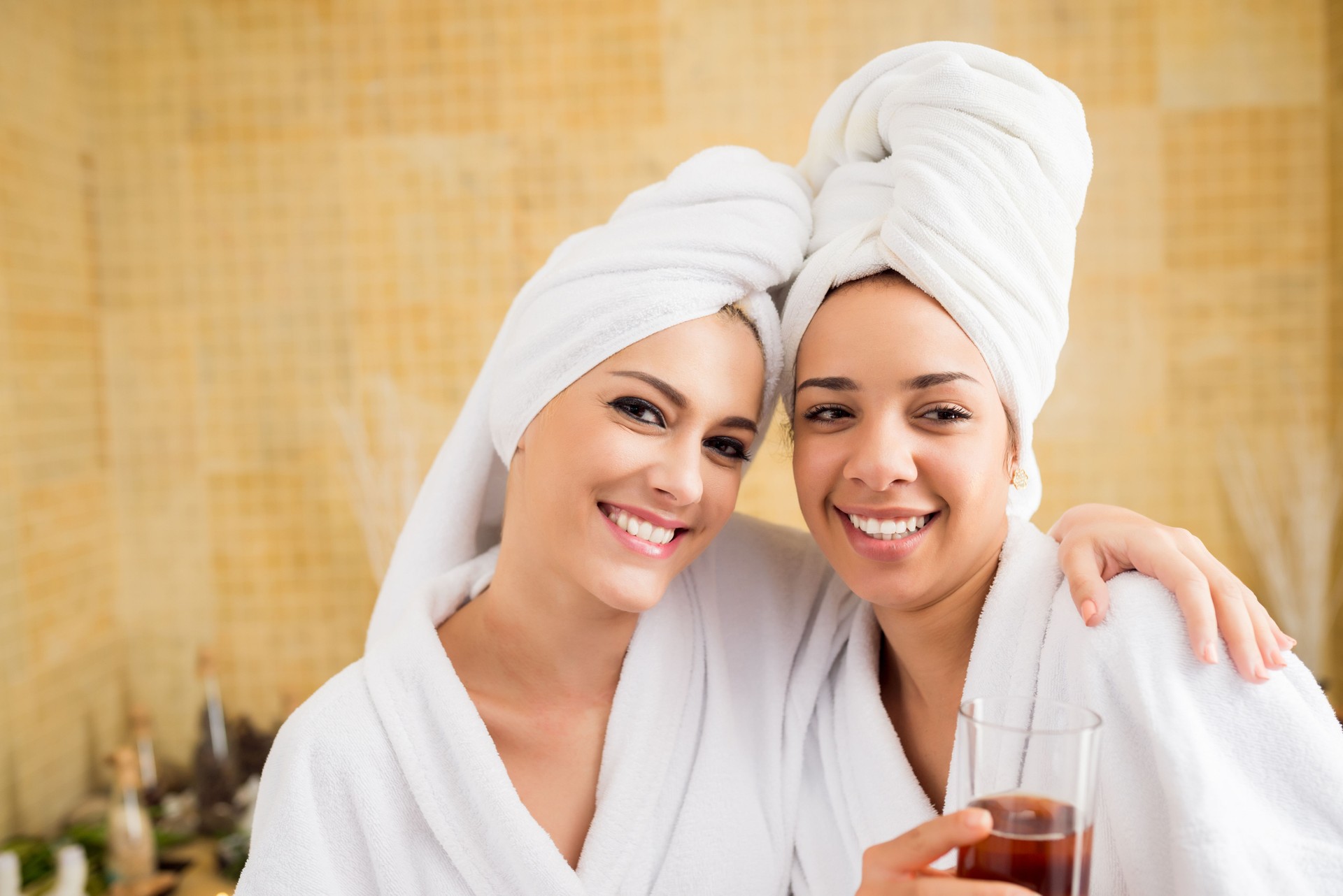 Best friends in bathrobes