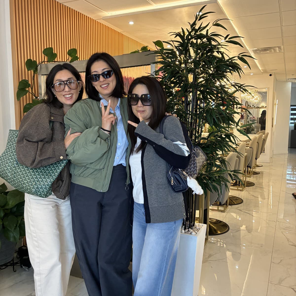 Three friends from Irvine — Jayme, Jenny, and Gina — at Lavie Bella Head Spa in Artesia after celebrating Jenny's birthday.